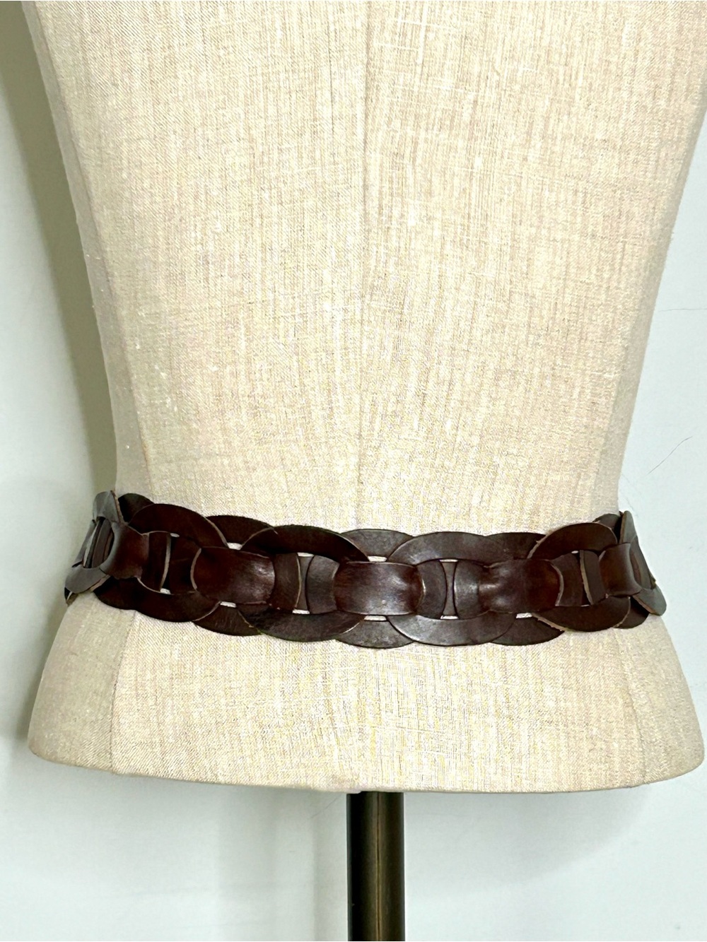 American Eagle Brown Leather Boho Woven Belt Brass Buckle ~40” Long - Picture 9 of 13